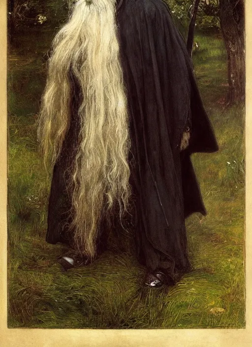 Image similar to a beautiful painting of gandalf by John Everett Millais and Dante Gabriel Rossetti and John Collier and john william waterhouse, pre-raphaelite, detailed, trending on artstation, hd, masterpiece