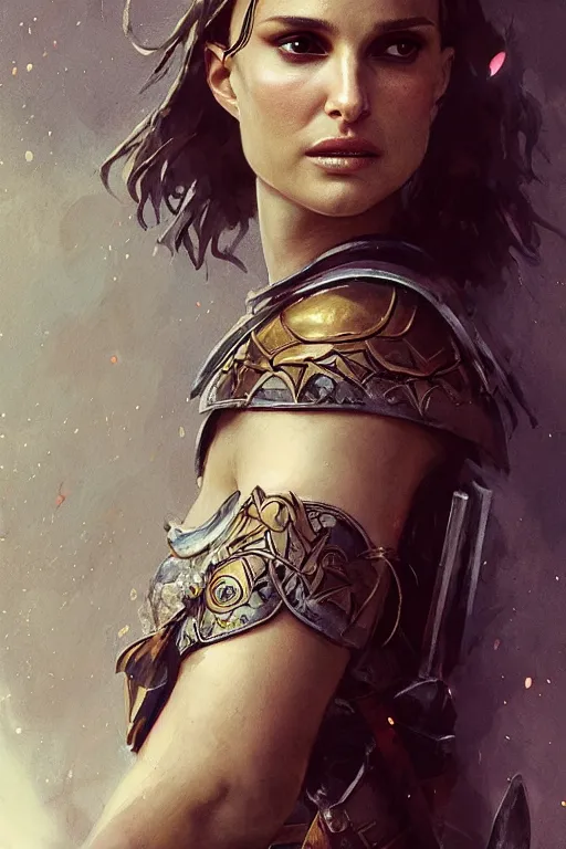 Image similar to natalie portman, legendary warrior, heroic, lord of the rings, tattoos, decorative ornaments, battle armor, by carl spitzweg, ismail inceoglu, vdragan bibin, hans thoma, greg rutkowski, alexandros pyromallis, perfect face, fine details, realistic shading photorealism