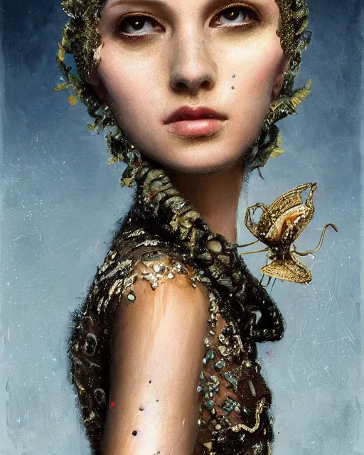 Image similar to portrait of a gorgeous young poppy queen, uniquely beautiful, surreal, fantasy, ornamental, intricate, elegant, dramatic lighting, emotionally evoking symbolic metaphor, highly detailed, lifelike, photorealistic, digital painting, artstation, concept art, smooth, sharp focus, illustration, art by John Collier and Krenz Cushart and Artem Demura and Alphonse Mucha and Albert Aublet