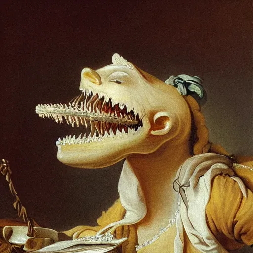 Image similar to wonderful world of anthropomorphic teeth painted by fragonard