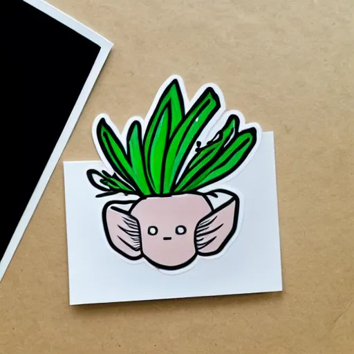 Prompt: cute mandrake plant with cute face, white tracing, sticker,