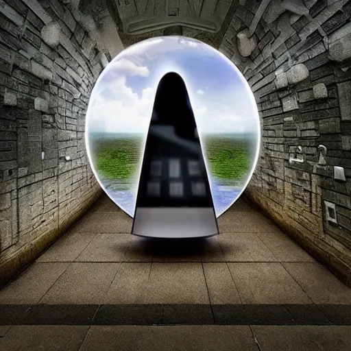 Image similar to a computer that is a portal to another world, award winning surrealism photography