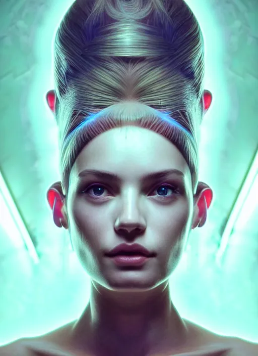 Image similar to a highly detailed long shot photo of very intricate female face portrait, futurism, rococo cyber neon lighting, detailed futuristic fibonacci jewelry, profile posing, hyper photorealistic, crispy quality, digital photography, trending in pinterest, cinematic, 4 k ultra hd, art by pascal blanche, art by greg rutkowski, art by artgerm,