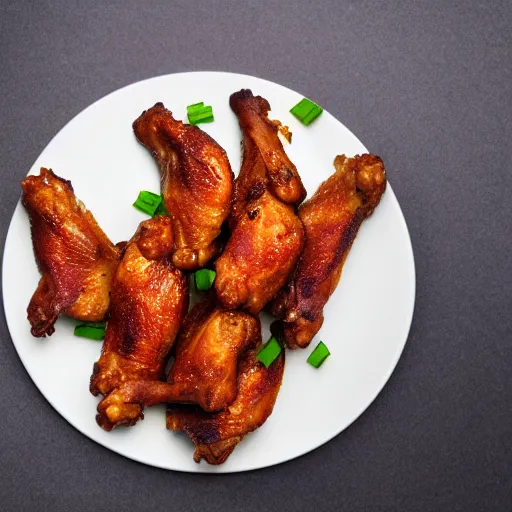 Image similar to chicken wings on a beautifull plate, food photography, studio lighting