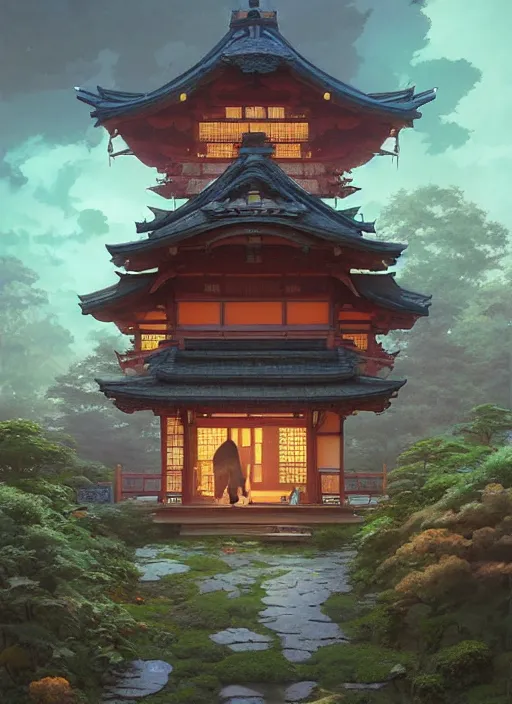 Image similar to Highly detailed small japanese house, Stephen Bliss, unreal engine, fantasy art by Greg Rutkowski, Loish, Rhads, ferdinand knab, Makoto Shinkai and Lois van baarle, ilya kuvshinov, rossdraws, Tom Bagshaw, alphonse mucha, global illumination, radiant light, detailed and intricate environment