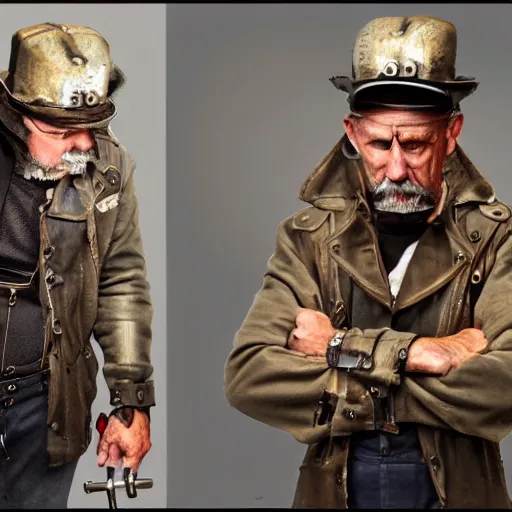 Image similar to old angry mechanic steampunk