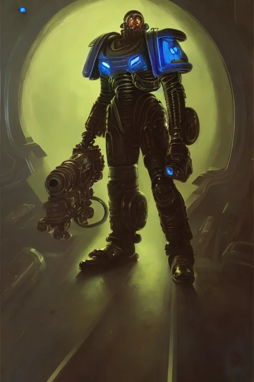 Image similar to character portrait cyberpunk starcraft terran warhammer 4 0 k space marine tech priest steve buscemi, character design, painting by gaston bussiere, katsuya terada, frank frazetta, tom of finland, trending on artstation