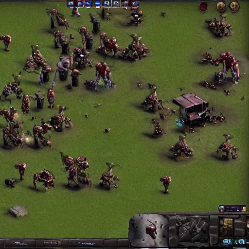 Prompt: an screenshot of an rts zombie game, detailed, realistic,