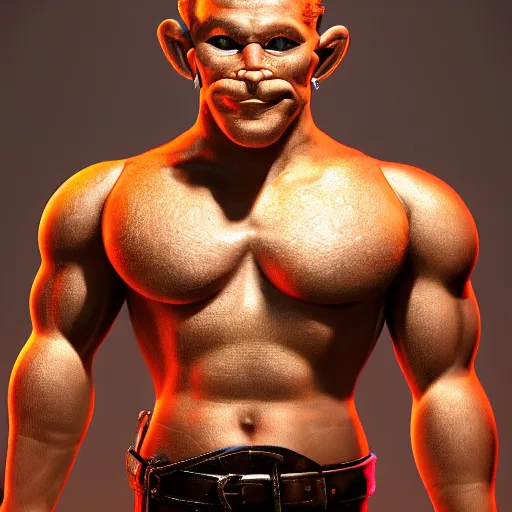 Prompt: 3 5 mm photo of popeye the sailor man wearing leather gear in the style of tom of finland, hairy chest, full body, ultra high detailed, glowing lights, oil painting, unreal 5, daz, hyperrealistic, octane render, rpg portrait, dynamic lighting, fantasy art, beautiful face