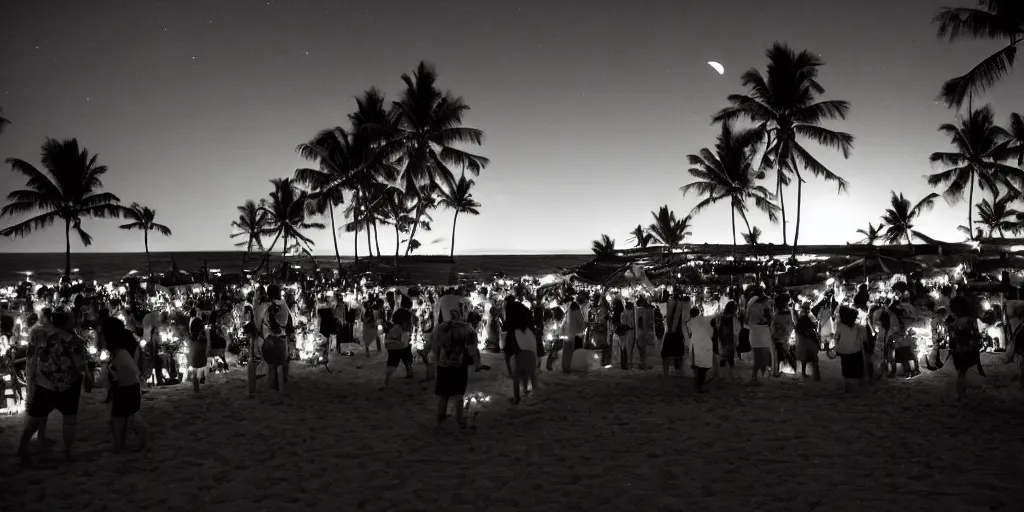 Image similar to Haunted Hawaiian Luau, crowded with ghosts on a moon lit beach