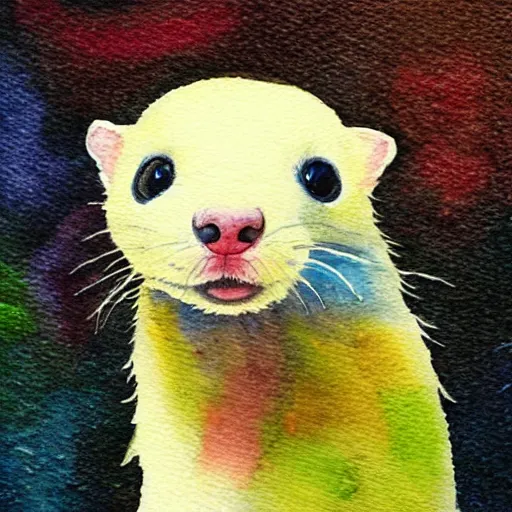 Prompt: rainbow impressionist in watercolor, ferret, ferrets, ferret, hyperrealistic, hyperalism, realistic