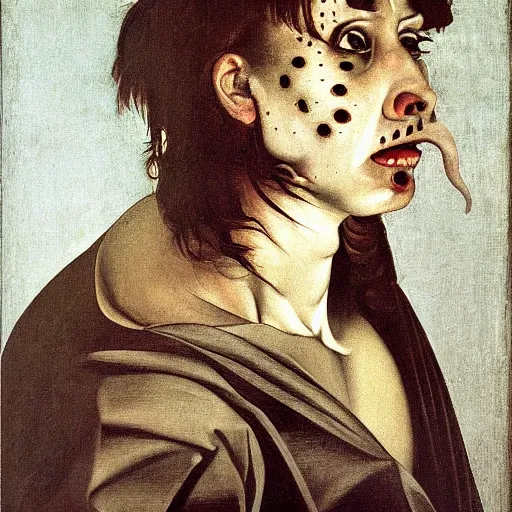 Prompt: portrait of a demon with white eyes by caravaggio