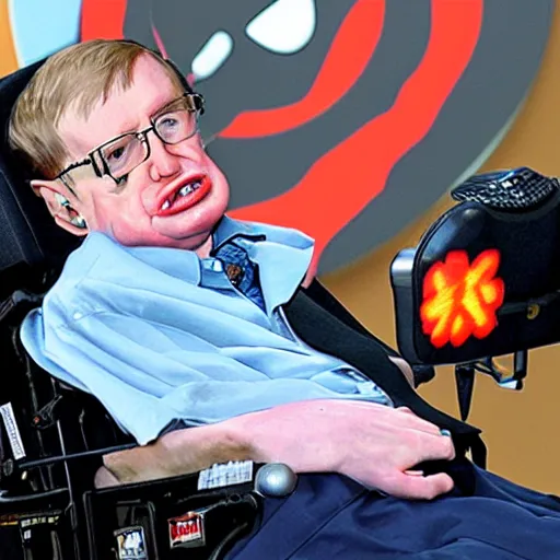 Image similar to stephen hawking in mario cart, in his wheelchair