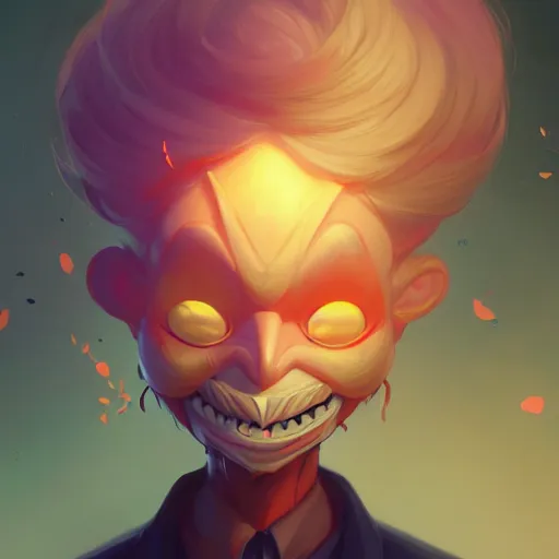 Image similar to a portrait of a cinematic still of the happy mask salesman, art by lois van baarle and loish and ross tran and rossdraws and sam yang and samdoesarts and artgerm and saruei and disney, digital art, highly detailed, intricate, sharp focus, trending on artstation hq, deviantart, unreal engine 5, 4 k uhd image