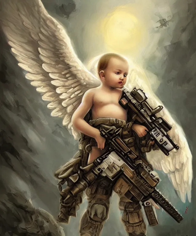 Image similar to fantasy art of a baby angel with m 4 a 1