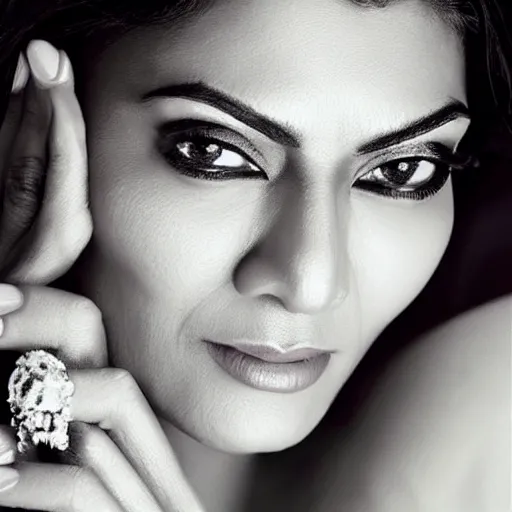 Image similar to “ a masterpiece face portrait of Sushmita Sen , cinematic lighting”