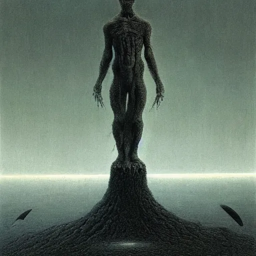 Prompt: the creature at the end of the universe, painted by zdzislaw beksinski