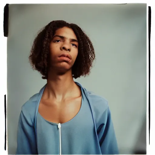 Image similar to realistic photoshoot for a new nike lookbook, color film photography, portrait of a beautiful caucasian person, in style of Tyler Mitchell, 35mm, graflex