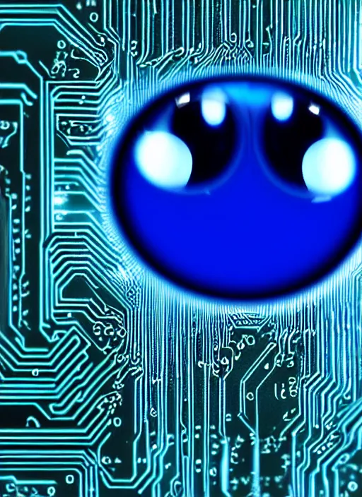 Image similar to a computer circuit board with a blue eye, a computer rendering by karl ballmer, pixabay contest winner, computer art, creative commons attribution, quantum wavetracing, future tech