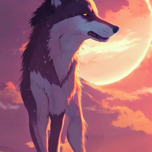 Prompt: beautiful anime painting of a wolf, by makoto shinkai, kimi no na wa, artstation, white background, illustration