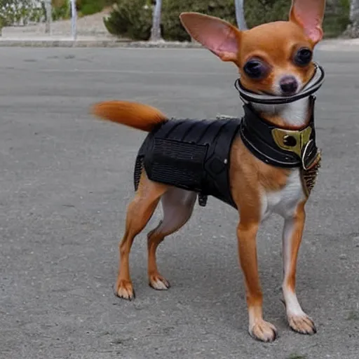 Image similar to chihuahua with modern armor and guns