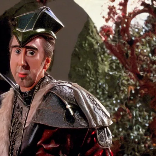 Image similar to nic cage in the sword in the stone, disney,