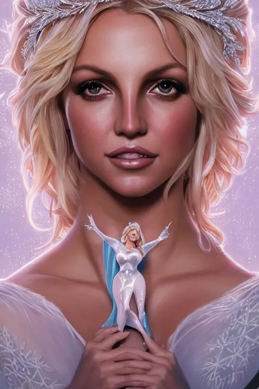 Prompt: ultra realistic illustration, a stunningly beautiful and dove britney spears as elsa, intricate, elegant, highly detailed, digital painting, artstation, concept art, smooth, sharp focus, illustration, art by artgerm and greg rutkowski and alphonse mucha