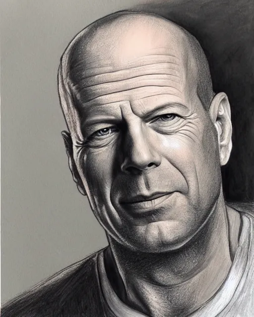 Prompt: drawing portrait of bruce willis by stavros damos