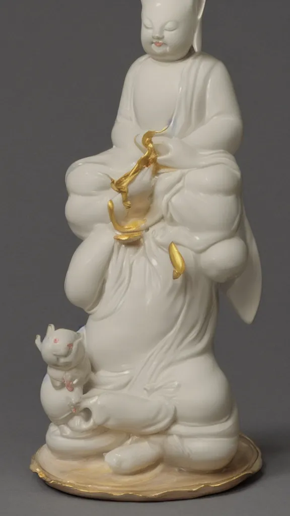 Image similar to porcelain rabbit budda statue painted by john singer sargent