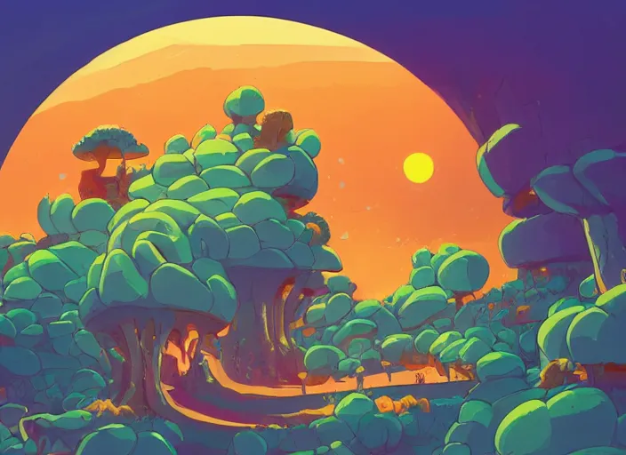 Image similar to concept art of a donut landscape made of bananas, cel shaded, in the style of makoto shinkai and moebius and peter mohrbacher and anton fadeev