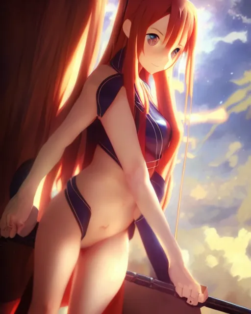 Image similar to photo of asuna from sao, asuna by a - 1 pictures, by greg rutkowski, gil elvgren, enoch bolles, glossy skin, pearlescent, anime, maxim magazine,