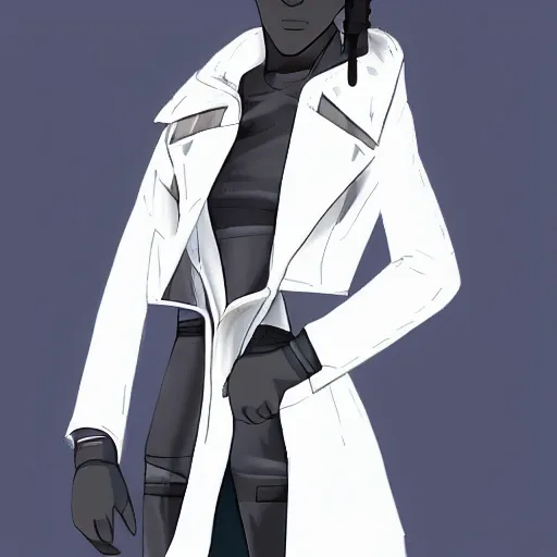 Image similar to futuristic sci - fi white trench coat, clothing design, illustration, 2 d game, anime