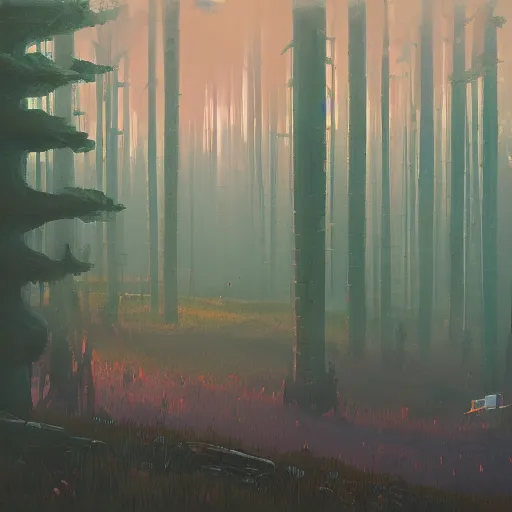 Image similar to breath of the wild, simon stalenhag, forest