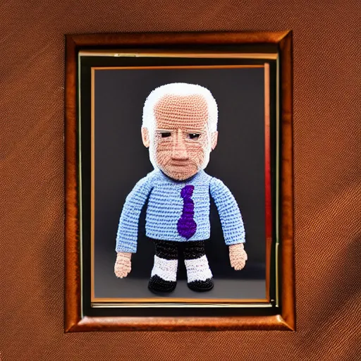 Image similar to joe biden as a crochet doll, intricately detailed, award winning, studio lighting, photograph