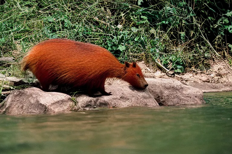 Prompt: a photo of a gyarados capybara in its natural habitat, kodak ektachrome e 1 0 0 photography