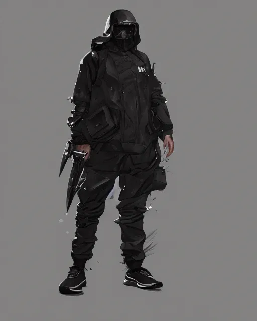 Prompt: Medium shot of a character wearing Nike ACG+Acronym+Riot Division in the style of greg rutkowski