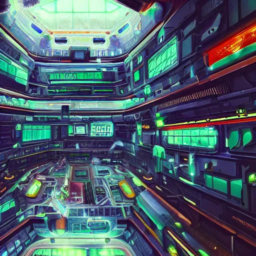 Image similar to photo of a cyberpunk space habitat