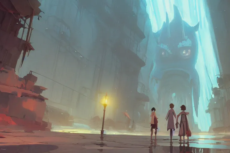 Image similar to drowned city of ancient horror, cory loftis, james gilleard, atey ghailan, makoto shinkai, goro fujita, studio ghibli, rim light, exquisite lighting, clear focus, very coherent, plain background, soft painting