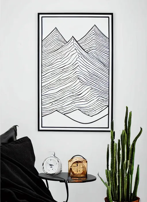 Image similar to urban outfitters poster black background white lines drawn topography mountain