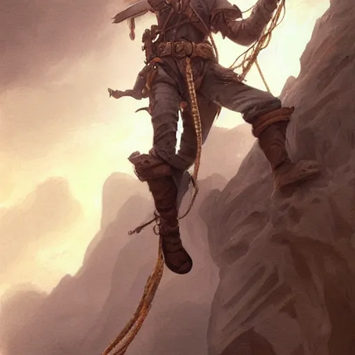 Image similar to plucky charming white male rogue climbing ship ladder, naval background, fantasy, D&D 5e, 5th edition, portrait, piercing stare, highly detailed, digital painting, HD, artstation, concept art, matte, sharp focus, illustration, art by artgerm and greg rutkowski