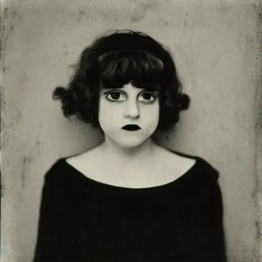 Prompt: photo portrait of a cabaret young female photo by Diane Arbus and Louis Daguerre