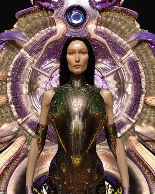 Image similar to a highly detailed metahuman 4 k close up render of an alien goddess bella hadid monument dmt in iris van herpen dress schiaparelli in diamonds crystals swarovski and jewelry iridescent in style of alphonse mucha gustav klimt trending on artstation made in unreal engine 4