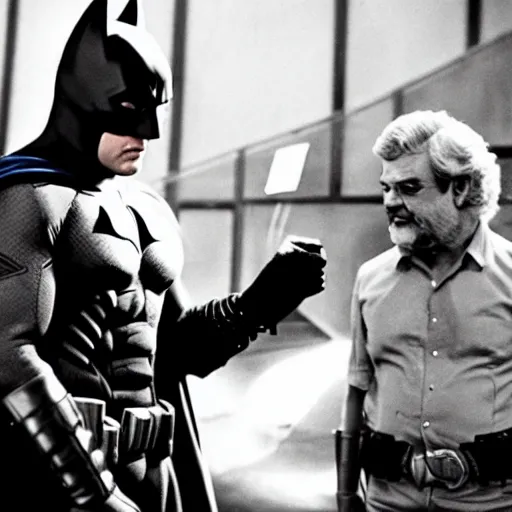 Image similar to Hollywood Legend Knute Hudson prepares to take a leap of faith as Batman, on the set of Justice League, 1983, directed by George Lucas