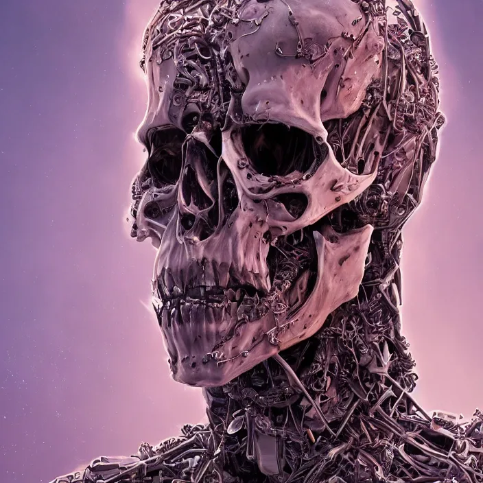 Image similar to portrait of Ryan Reynolds as a skeleton. intricate abstract. intricate artwork. nightmare fuel. by Tooth Wu, wlop, beeple, dan mumford. octane render, trending on artstation, greg rutkowski very coherent symmetrical artwork. cinematic, hyper realism, high detail, octane render, 8k, iridescent accents