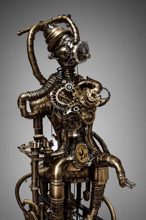 Prompt: hyper real photograph of a steampunk gogotte statue