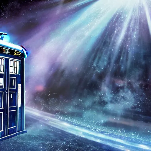 Image similar to the Tardis from Dr.Who crashing in the DeLorean from back to the future in a time tunnel 8k hyperdetailed photorealism