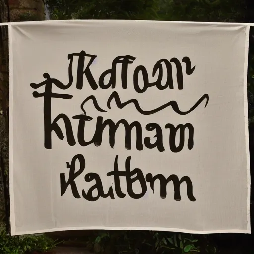 Image similar to katzkab written in a cream white colour fabric banner