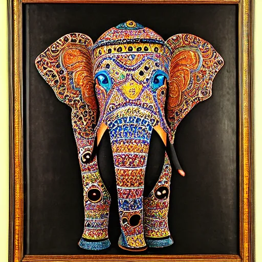 Prompt: symmetrical cloisonnism painting of an elephant, by rembrandt