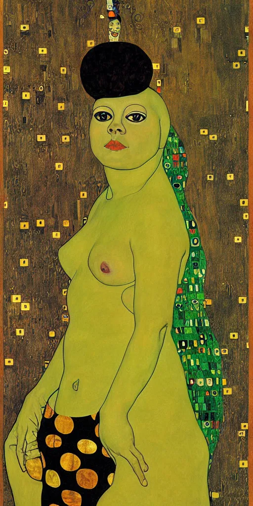 Image similar to pepe the frog in portrait of adele bloch - bauer i by gustav klimt