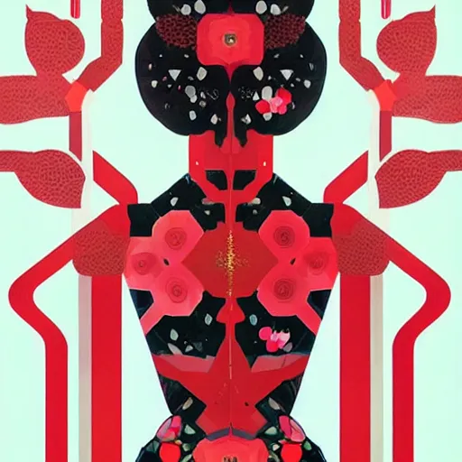 Image similar to 2 d generative art, detailed concept art painting art deco pattern black diamonds + red flowers and diamonds by hsiao - ron cheng, no humans, exquisite detail